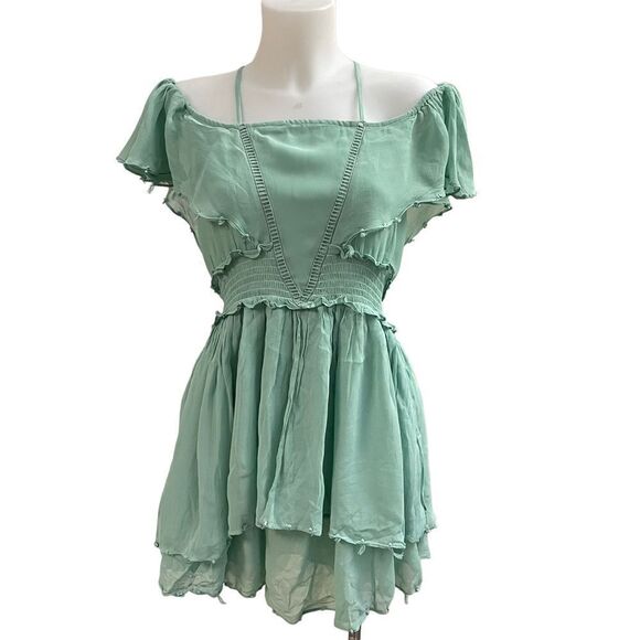 Anthropologie MAEVE Flutter‎ Cold Shoulder Mini Fairy Dress Seafoam Green Sz XS - Picture 1 of 10